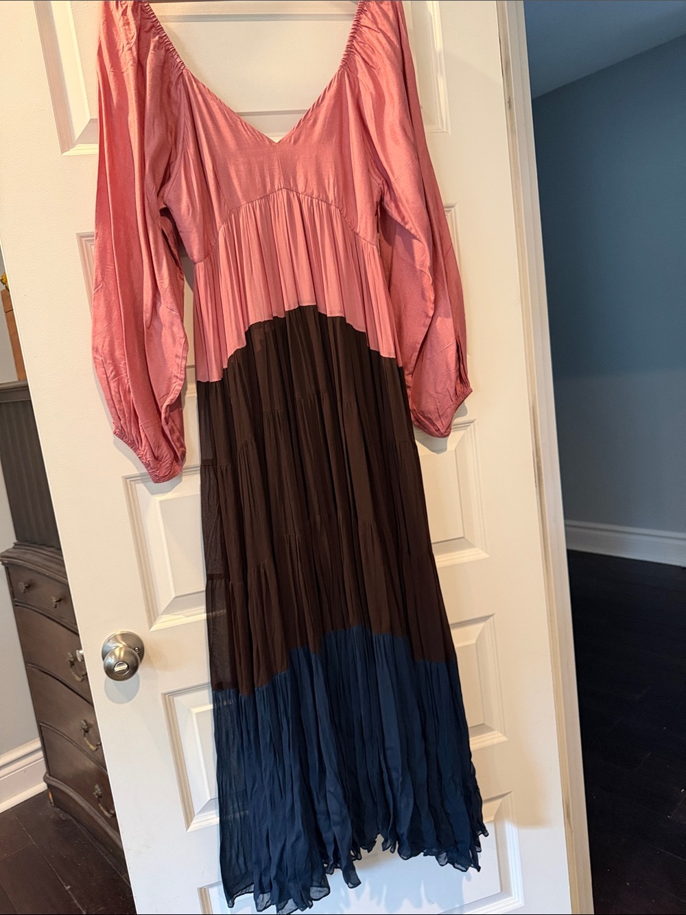 Womens Colorblock Maxi Dress - Pink, Brown & Blue